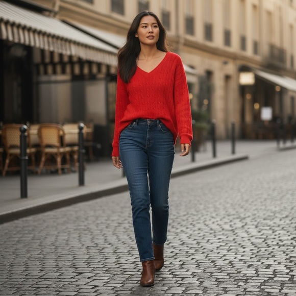 New York & Company Sweaters - New York & Company Red Crew Neck Cable Knit Sweater XL Soft Cozy Pullover